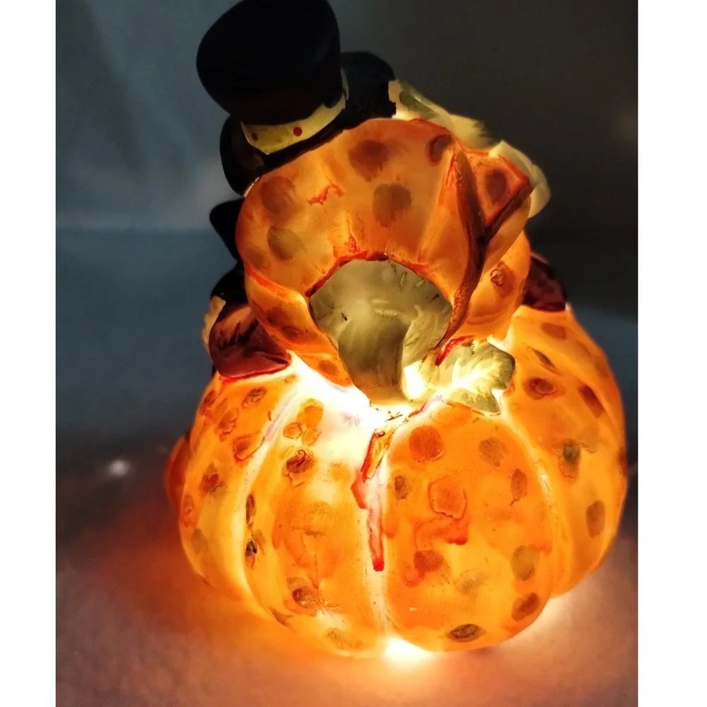 Vintage Prisco Halloween Scarecrow Cat Pumpkin Ceramic‎ Light Up Decoration